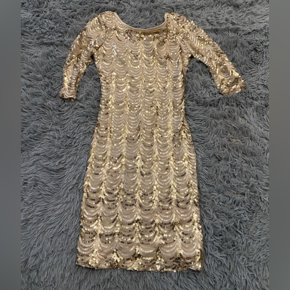 gold sequins cocktail dress